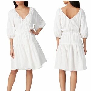 NWT! Love, Whit by Whitney Port White Puff Sleeve Cotton Wrap Dress. Size Small.